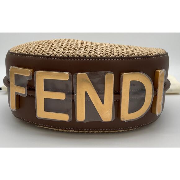 NEW FENDI FF FENDIGRAPHY SUMMER RAFFIA LEATHER SMALL HOBO BROWN LEATHER BAG NWT! - Picture 4 of 15